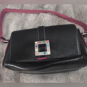 Dooney & Burke Authentic Vintage Multi Colored Hearts Shoulder Bag Black/Pink